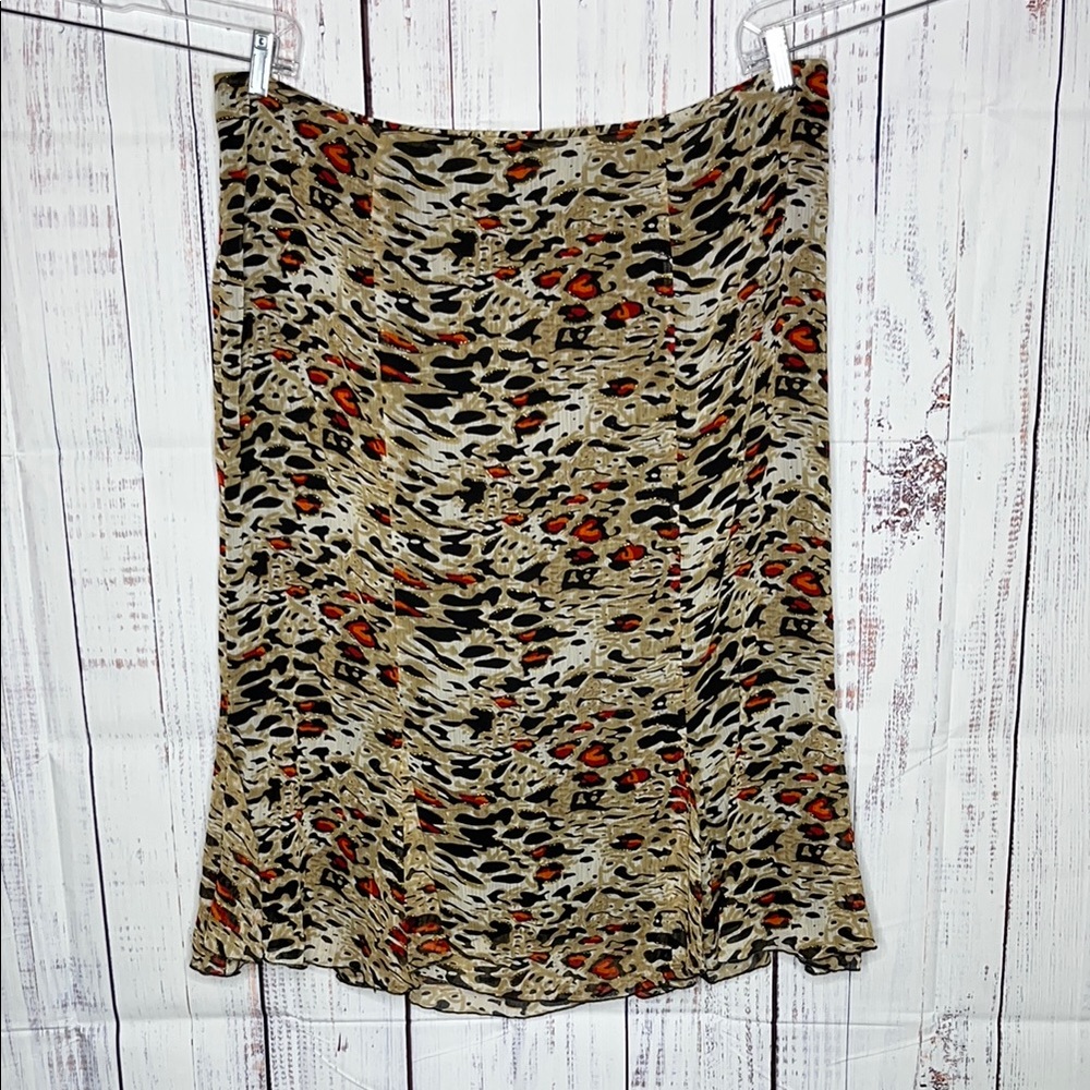 Lane Bryant NWT Size 22 Tan & Black Leopard Animal Print Flounce Hem Midi Skirt